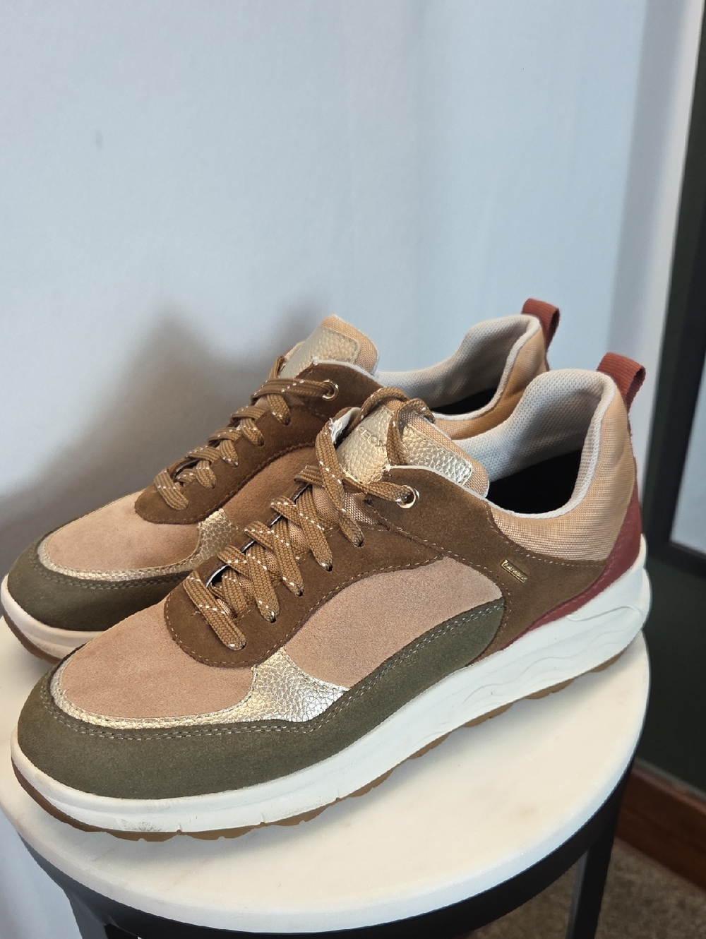 Geox Men's Multi-Tone Suede & Mesh Sneakers in Olive, Brown & Rust Size 7